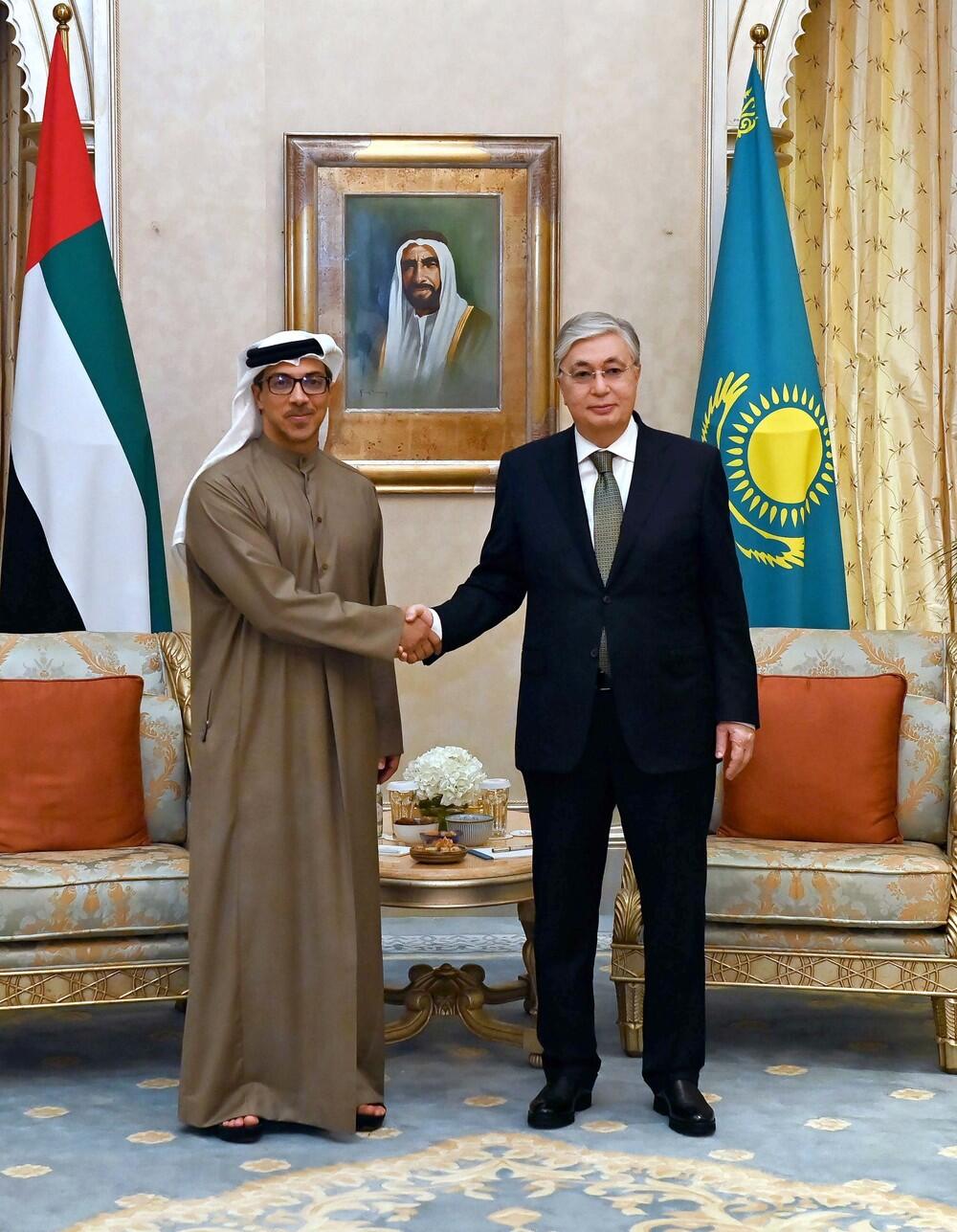 Kassym-Jomart Tokayev, UAE Deputy PM Sheikh Mansour bin Zayed Al Nahyan meet