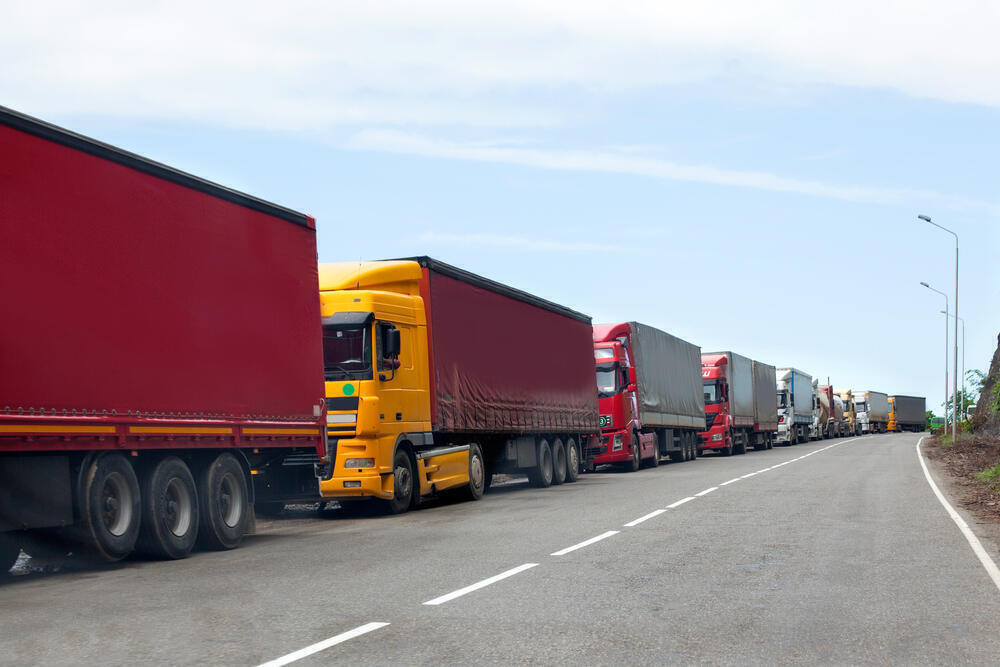 Trailer trucks stuck in queue at Kyrgyz-Kazakh border