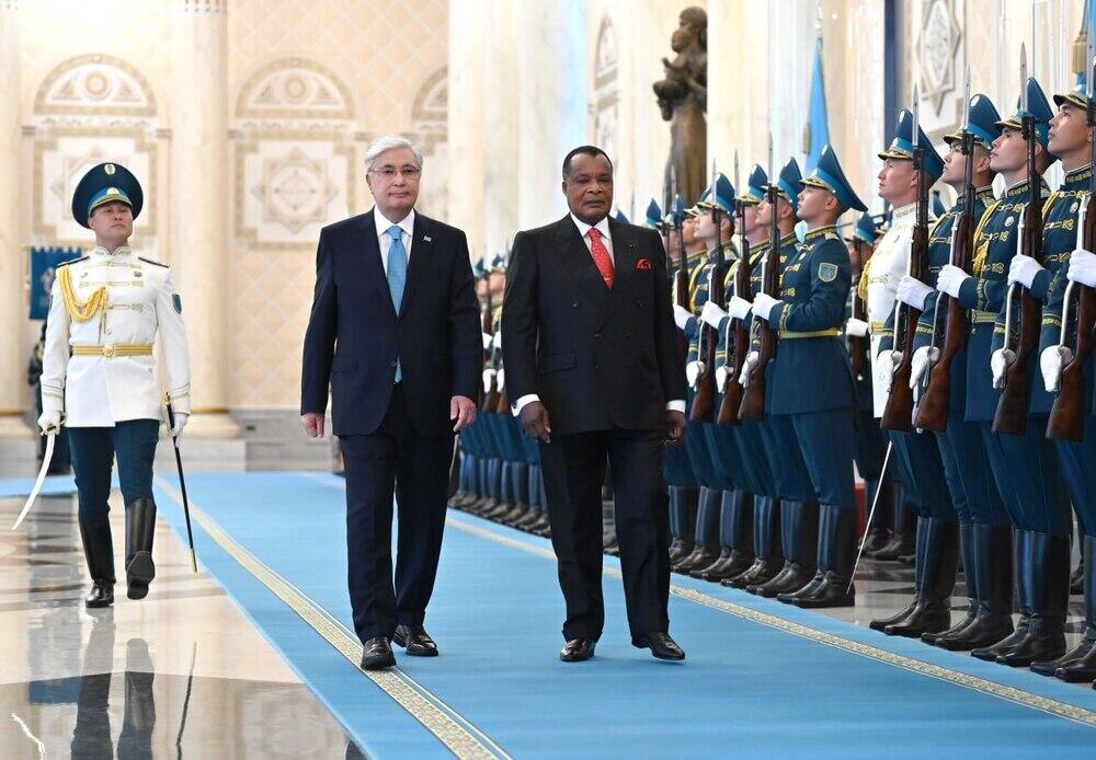 Kassym-Jomart Tokayev greets Congolese President in Akorda