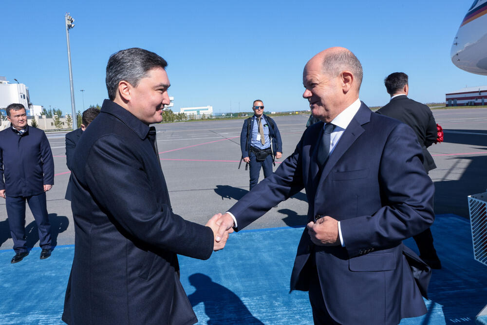 German Federal Chancellor Olaf Scholz arrives to Astana on official visit