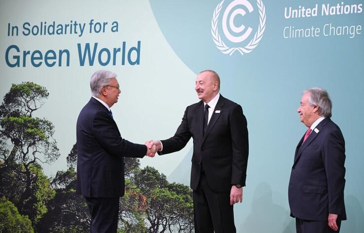 President Tokayev arrives at Baku Olympic Stadium to attend COP29 World Climate Action Summit